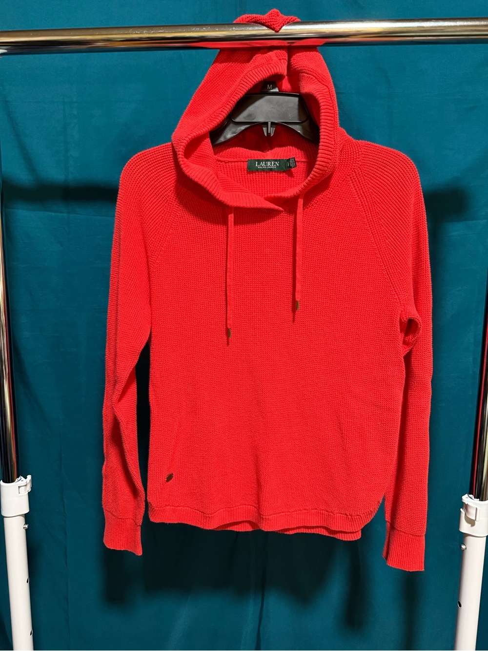 Lauren Ralph Lauren Bright Red Hooded Knit Pullover